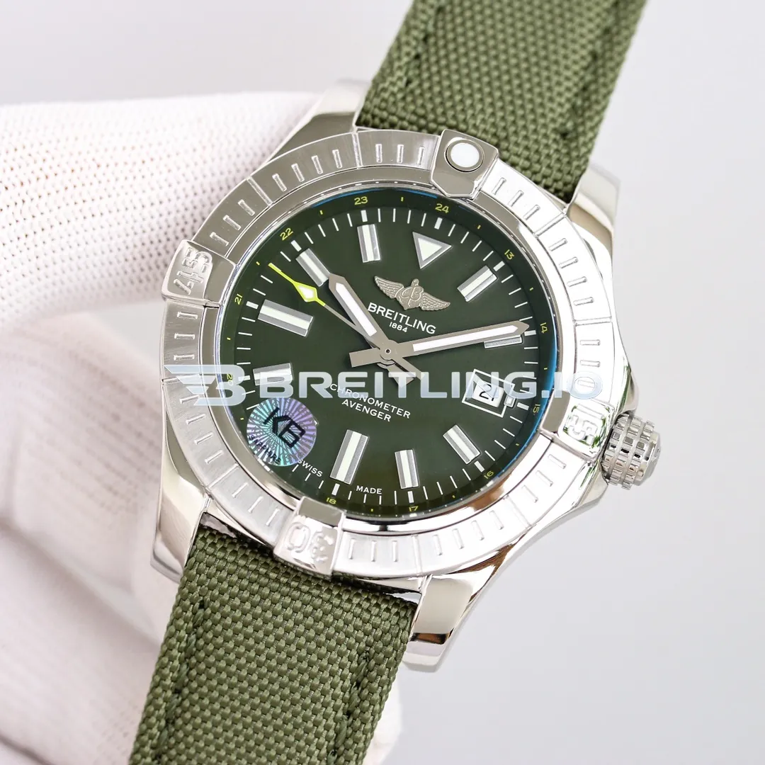 Breitling Avenger A17318101L1X1 43mm Military Green Dial Silver Grooved Bezel GMT 2824 Movement Replica Side View 2