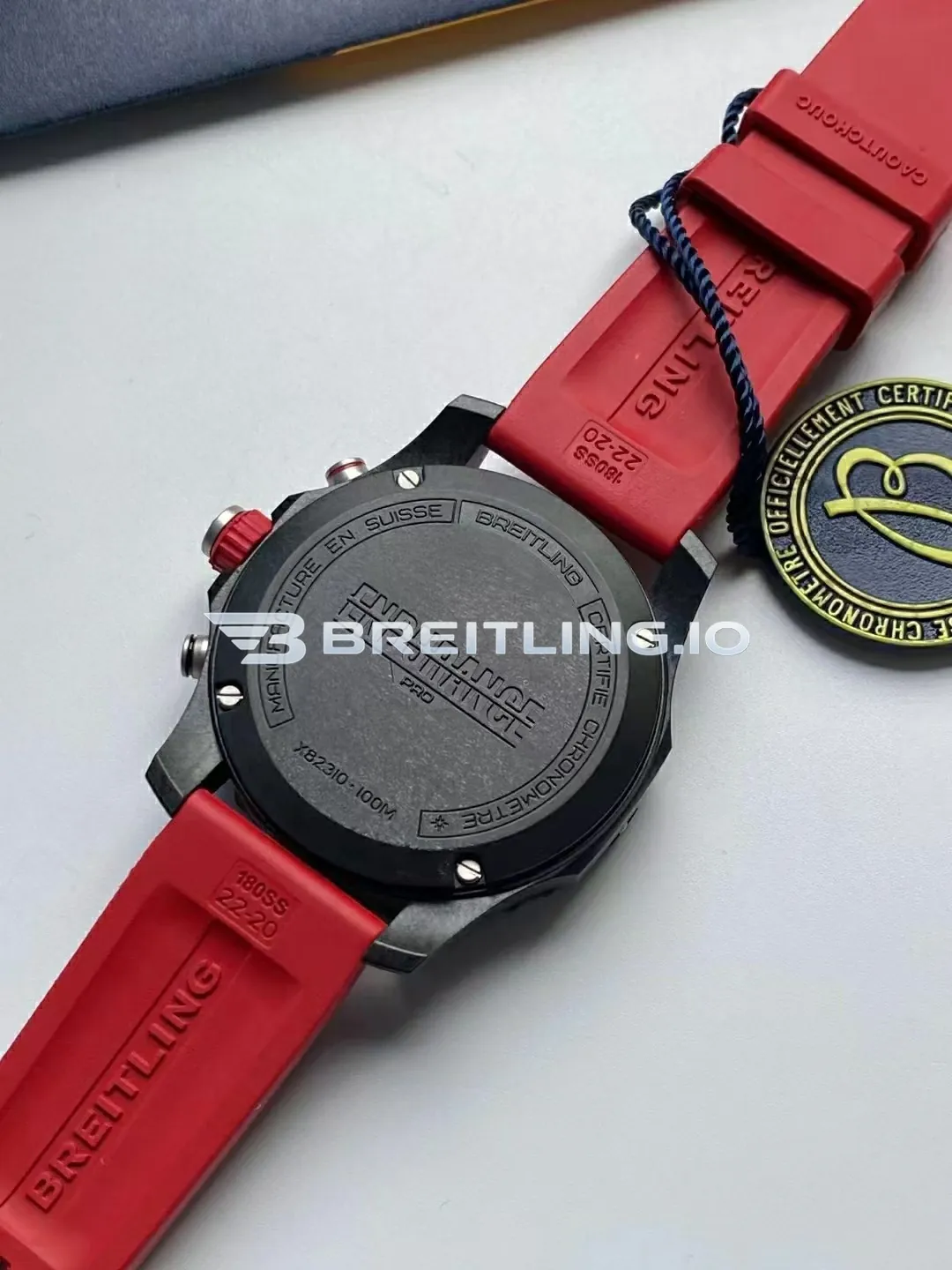 Breitling Endurance Pro Chronometer X82310D91B1S1 44mm Black Dial Black Breitlight Case Red Rubber Strap Replica Back View