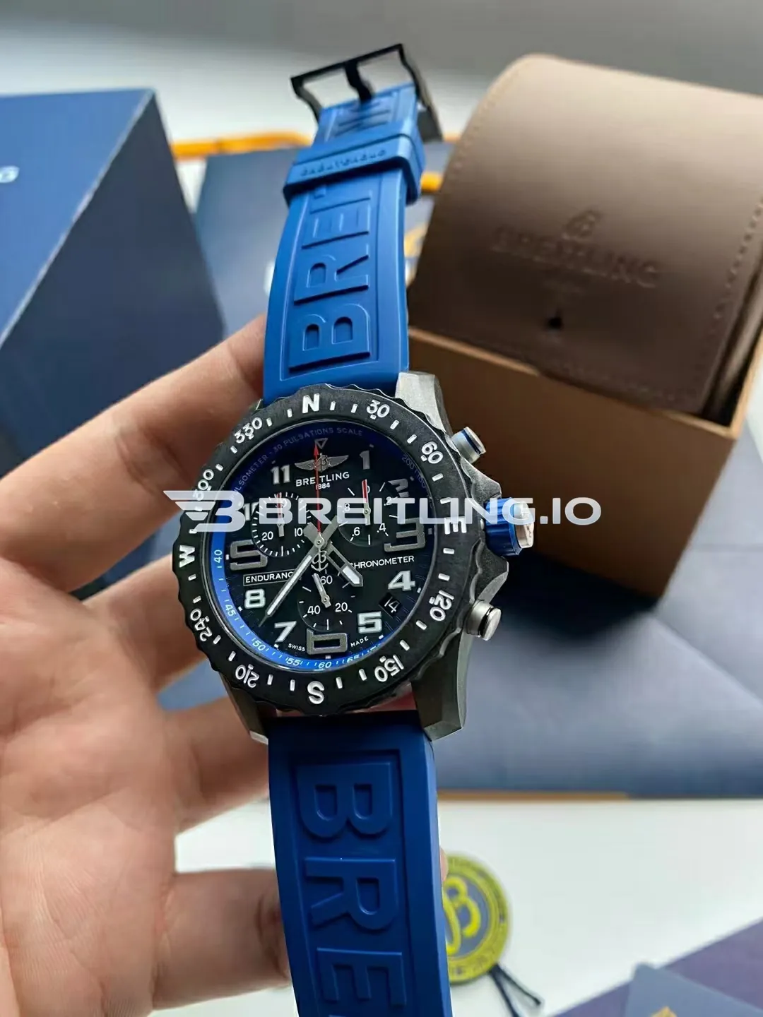 Breitling Endurance Pro Chronometer X82310D51B1S2 44mm Navy Blue Dial Black Breitlight Case Blue Rubber Strap Replica Dial Detail 1