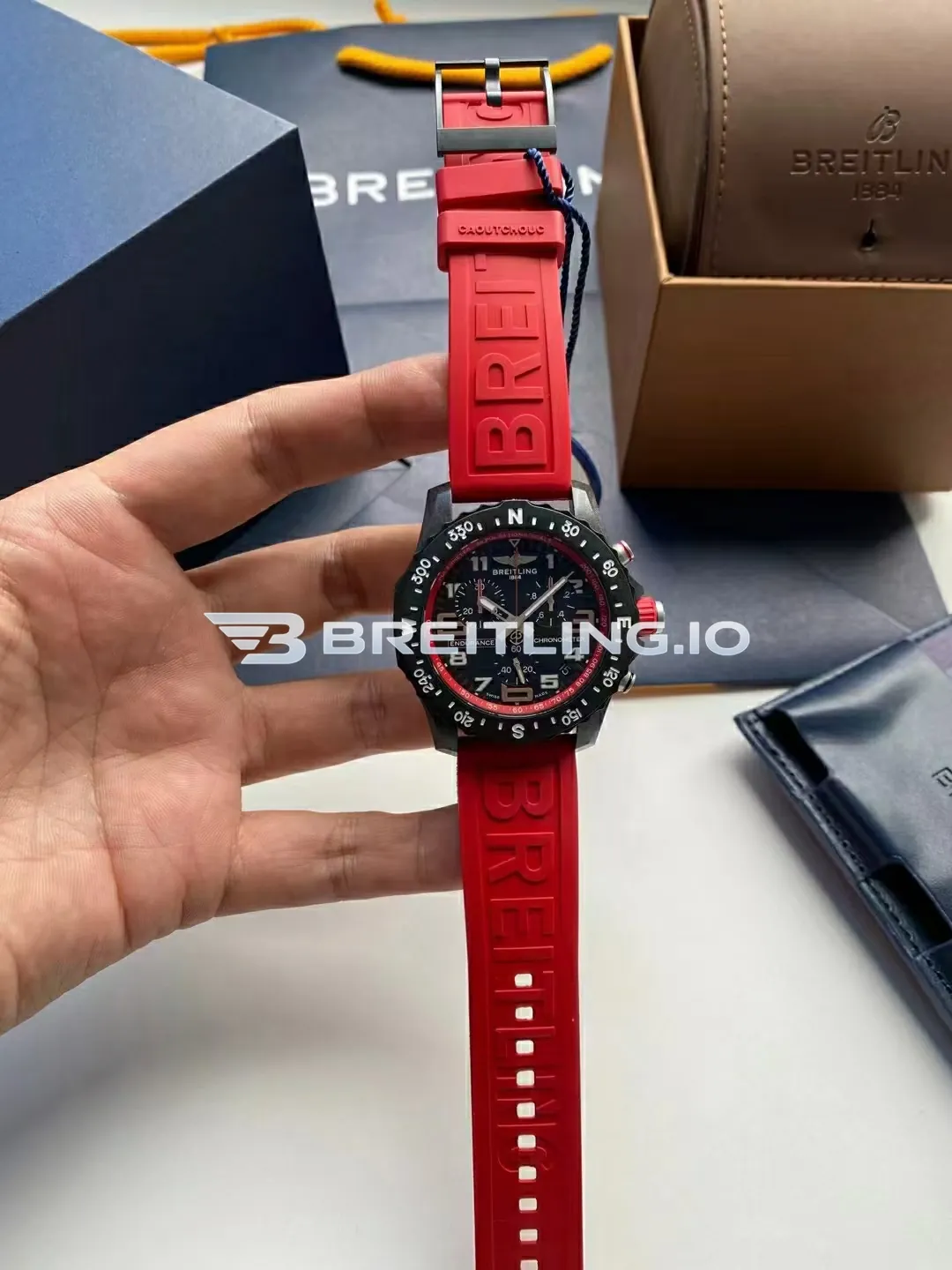 Breitling Endurance Pro Chronometer X82310D91B1S1 44mm Black Dial Black Breitlight Case Red Rubber Strap Replica Front View
