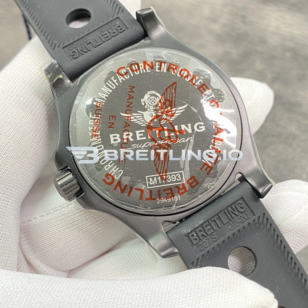 Breitling Superocean M17393131B1S1 44mm Black Dial Black PVD Coated Steel Case Black Rubber Strap 2824 Automatic Replica Back View