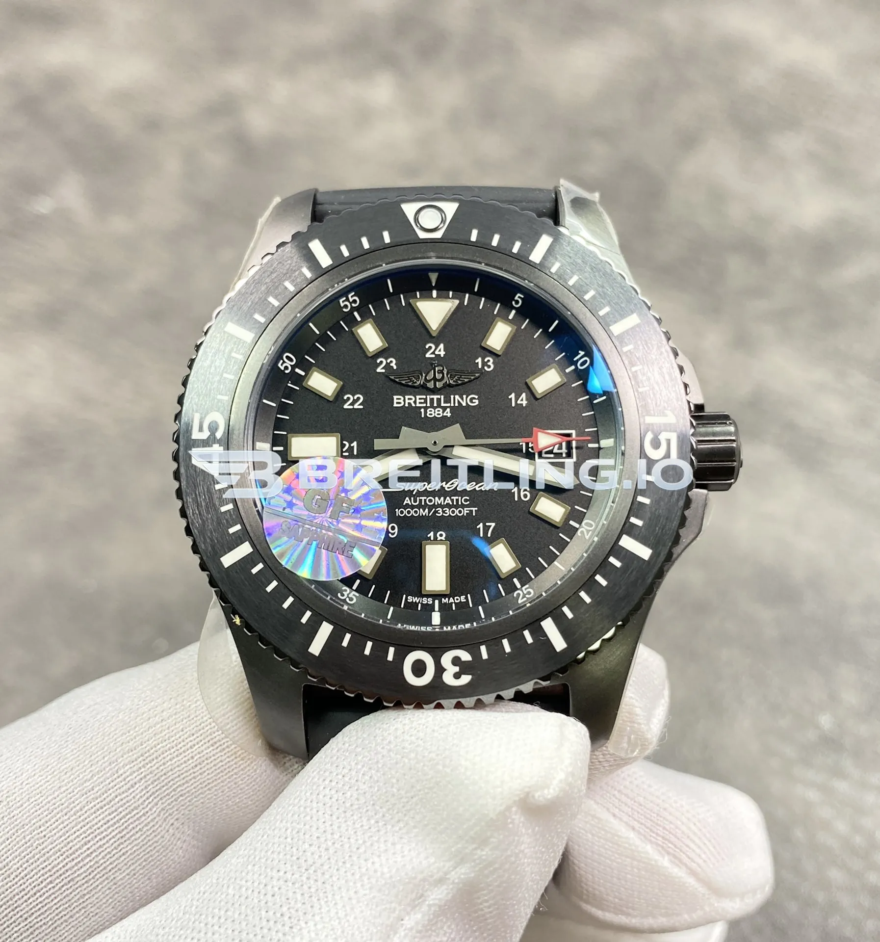 Breitling Superocean M17393131B1S1 44mm Black Dial Black PVD Coated Steel Case Black Rubber Strap 2824 Automatic Replica Front View