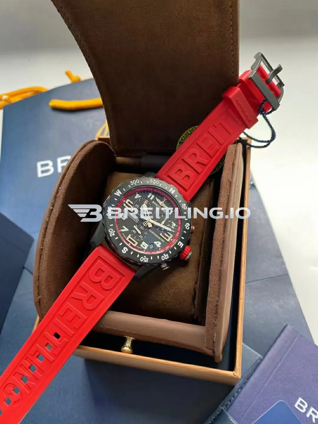 Breitling Endurance Pro Chronometer X82310D91B1S1 44mm Black Dial Black Breitlight Case Red Rubber Strap Replica Side View