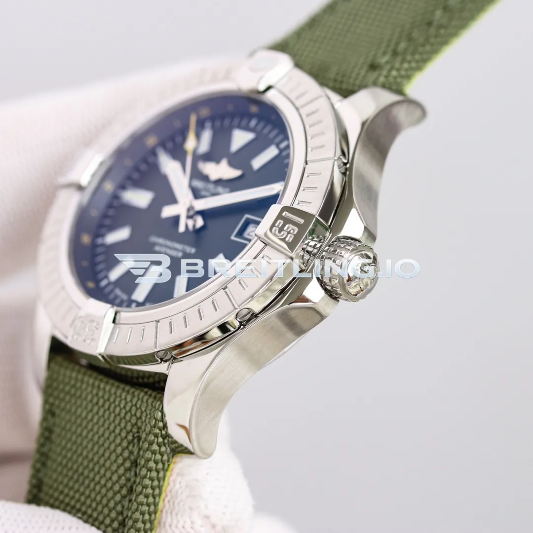 Breitling Avenger A17318101L1X1 43mm Military Green Dial Silver Grooved Bezel GMT 2824 Movement Replica Right View