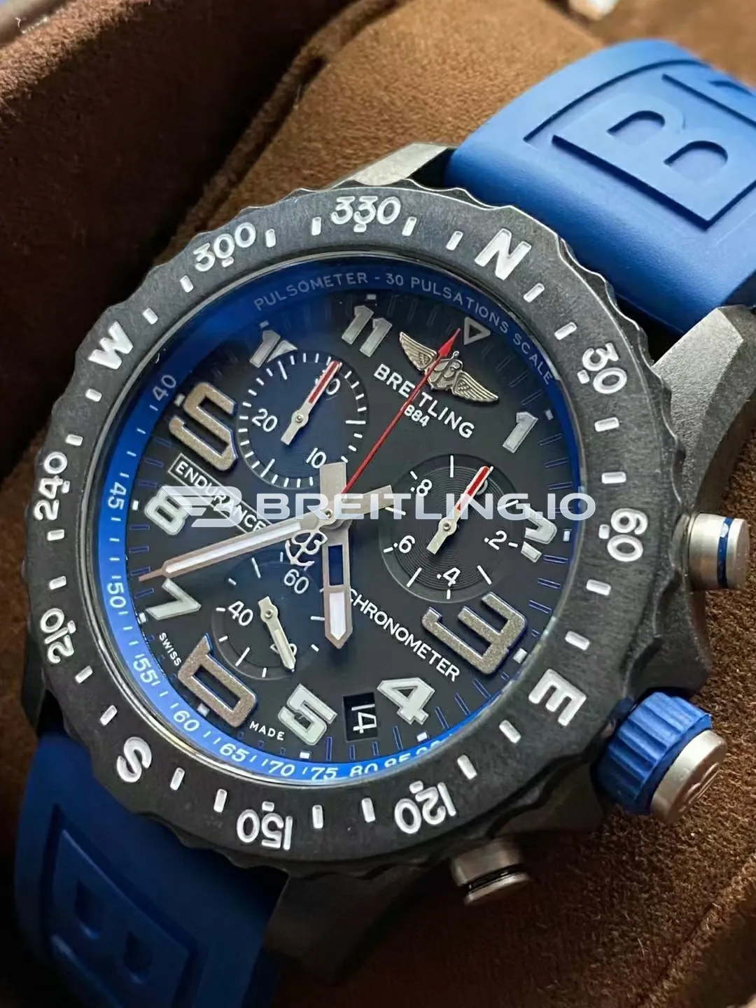 Breitling Endurance Pro Chronometer X82310D51B1S2 44mm Navy Blue Dial Black Breitlight Case Blue Rubber Strap Replica Side View 2