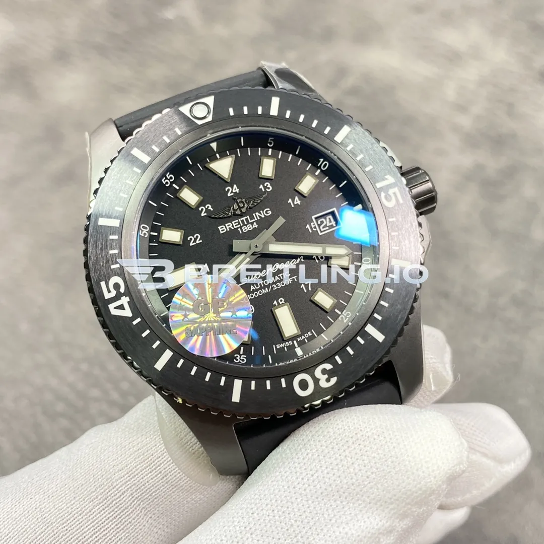 Breitling Superocean M17393131B1S1 44mm Black Dial Black PVD Coated Steel Case Black Rubber Strap 2824 Automatic Replica Side View 1