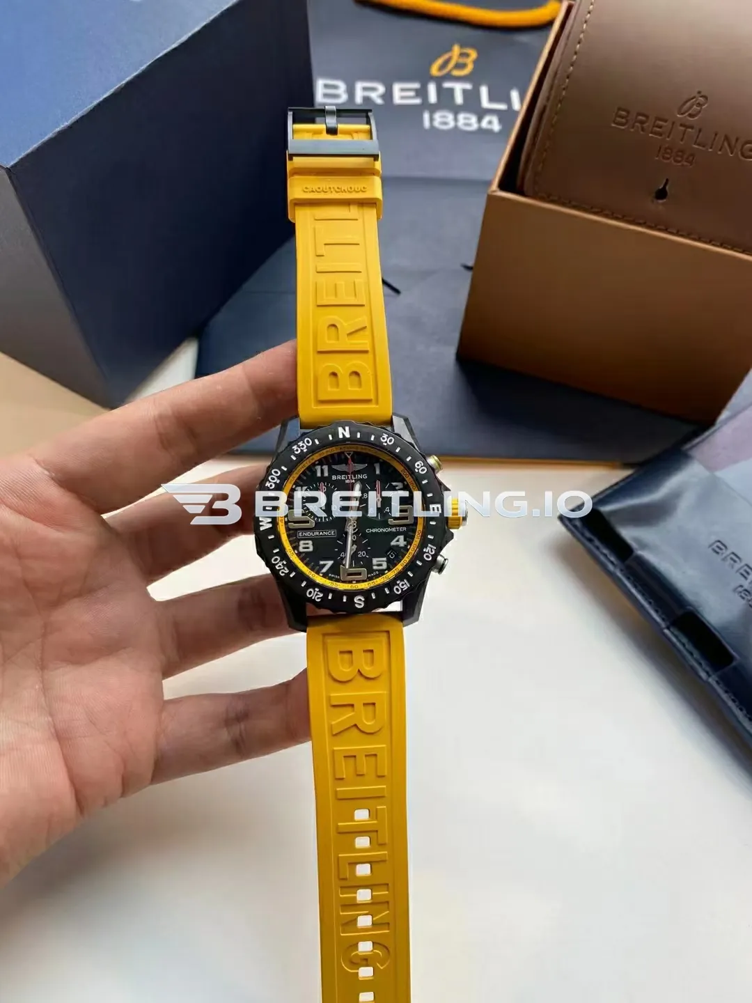 Breitling Endurance Pro Chronometer X82310A41B1S1 44mm Black Dial Black Breitlight Case Yellow Rubber Strap Replica Front View
