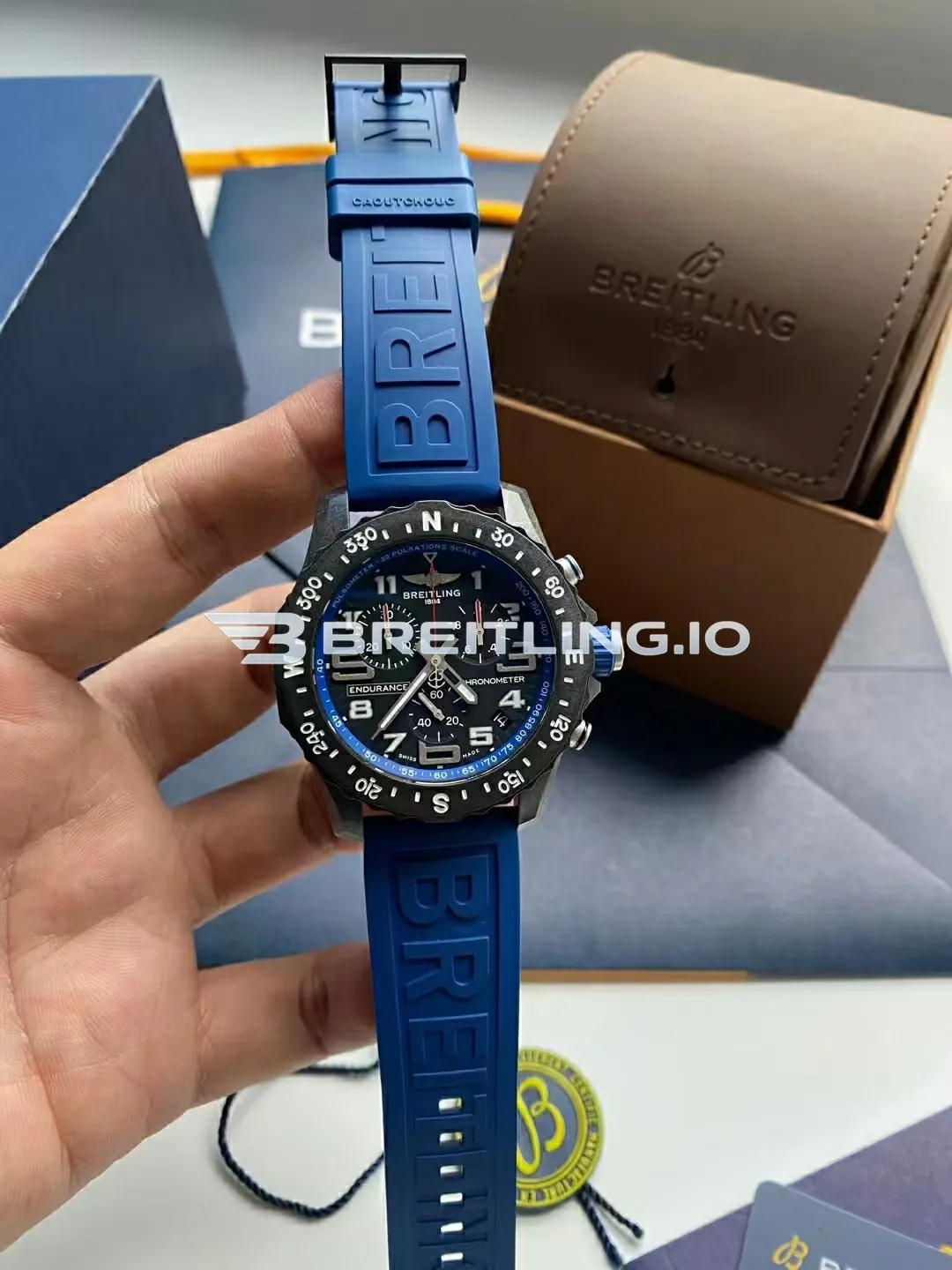 Breitling Endurance Pro Chronometer X82310D51B1S2 44mm Navy Blue Dial Black Breitlight Case Blue Rubber Strap Replica Front View