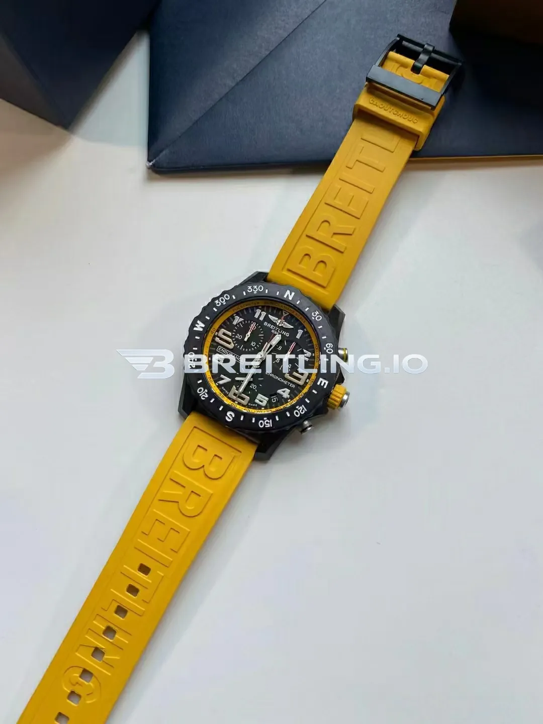 Breitling Endurance Pro Chronometer X82310A41B1S1 44mm Black Dial Black Breitlight Case Yellow Rubber Strap Replica Side View