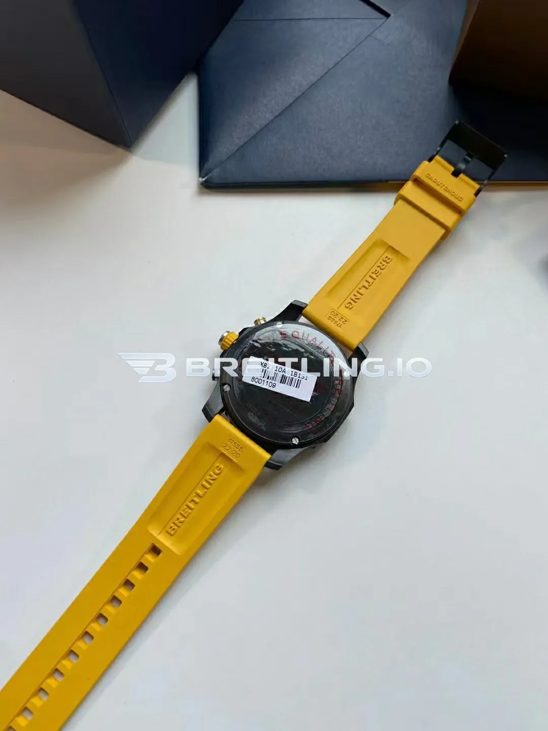 Breitling Endurance Pro Chronometer X82310A41B1S1 44mm Black Dial Black Breitlight Case Yellow Rubber Strap Replica Back View
