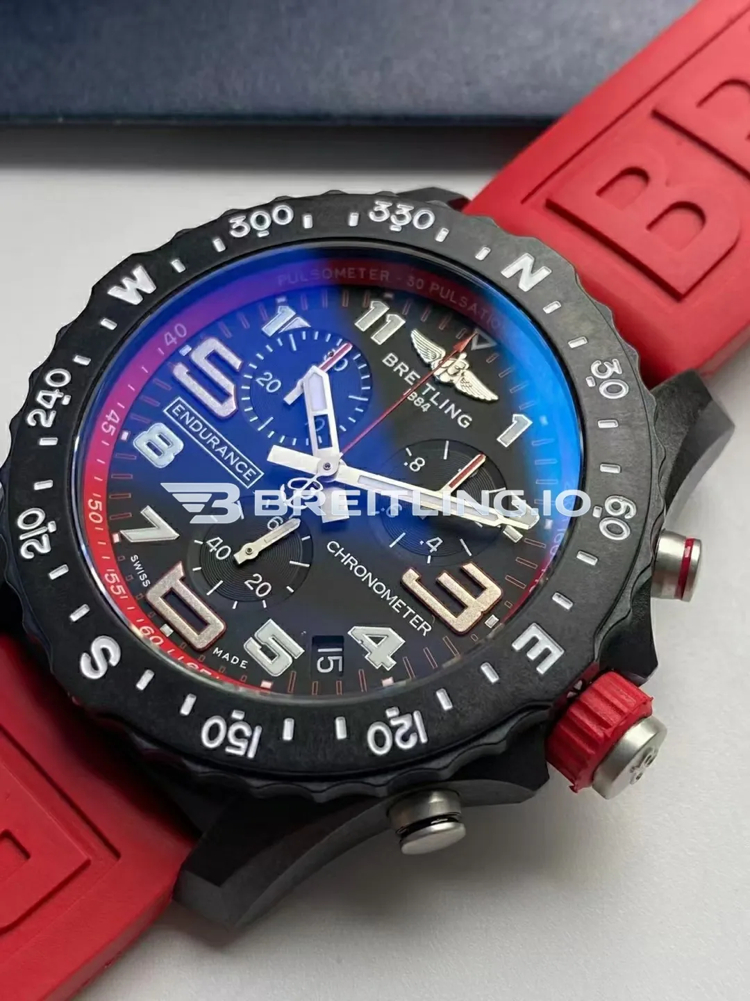 Breitling Endurance Pro Chronometer X82310D91B1S1 44mm Black Dial Black Breitlight Case Red Rubber Strap Replica Dial Detail 2