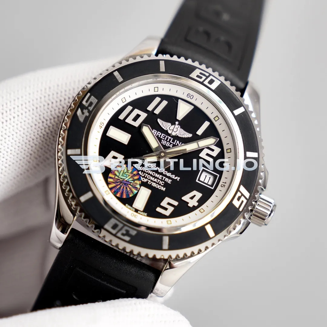 Breitling Superocean A1736402BA29 42mm Black Dial White Inner Bezel 316L Polished Steel Case Black Rubber Strap Automatic Super Clone Side View 2