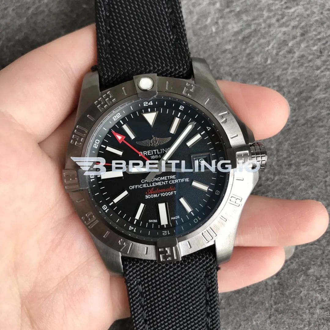 Breitling Avenger GMT A32390111B1W1 45mm Black Dial Brushed Stainless Steel Bezel Black Fabric Strap Asia-2836 Automatic Replica Side View 1