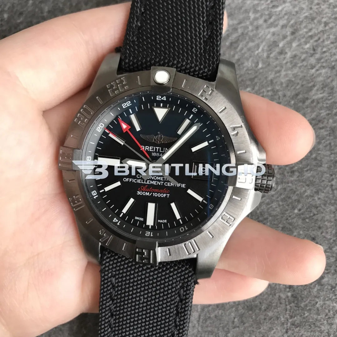 Breitling Avenger GMT A32390111B1W1 45mm Black Dial Brushed Stainless Steel Bezel Black Fabric Strap Asia-2836 Automatic Replica Side View 2