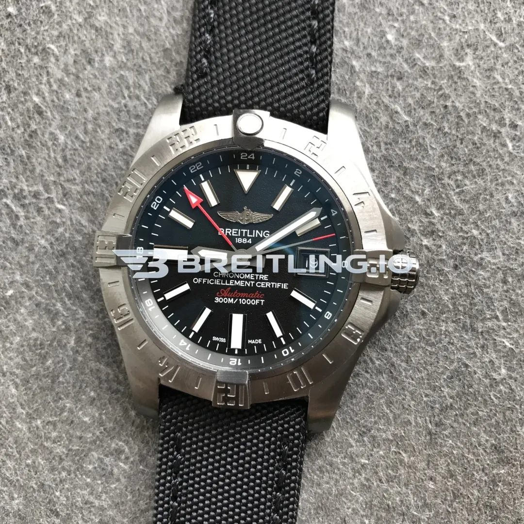 Breitling Avenger GMT A32390111B1W1 45mm Black Dial Brushed Stainless Steel Bezel Black Fabric Strap Asia-2836 Automatic Replica Front View