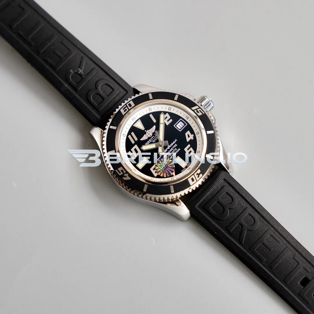 Breitling Superocean A1736402BA29 42mm Black Dial White Inner Bezel 316L Polished Steel Case Black Rubber Strap Automatic Super Clone Dial Detail 1