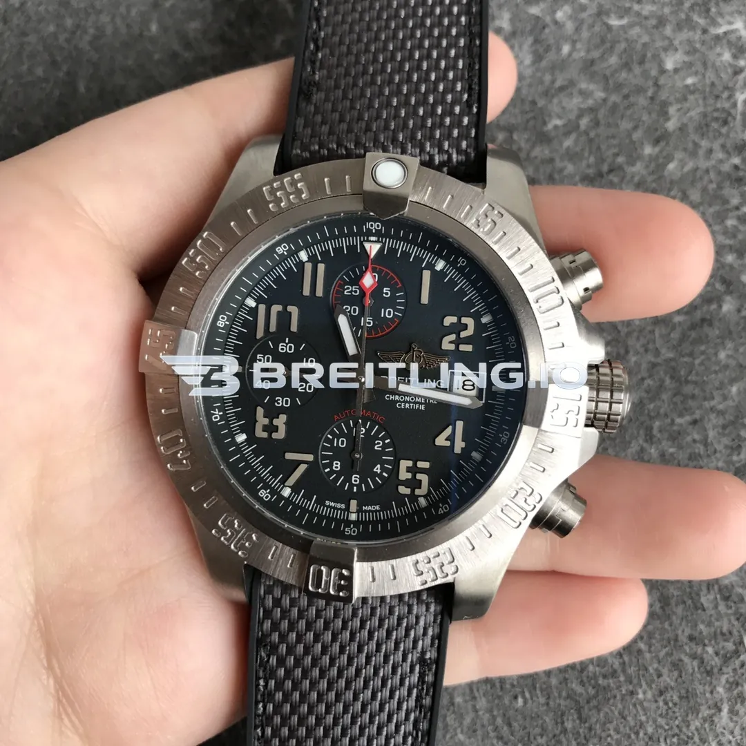 Breitling Avenger E13383101M1W1 Chronograph 45mm Black Dial Gunmetal Titanium Case Black Fabric Strap 7750 Automatic Replica Side View 3