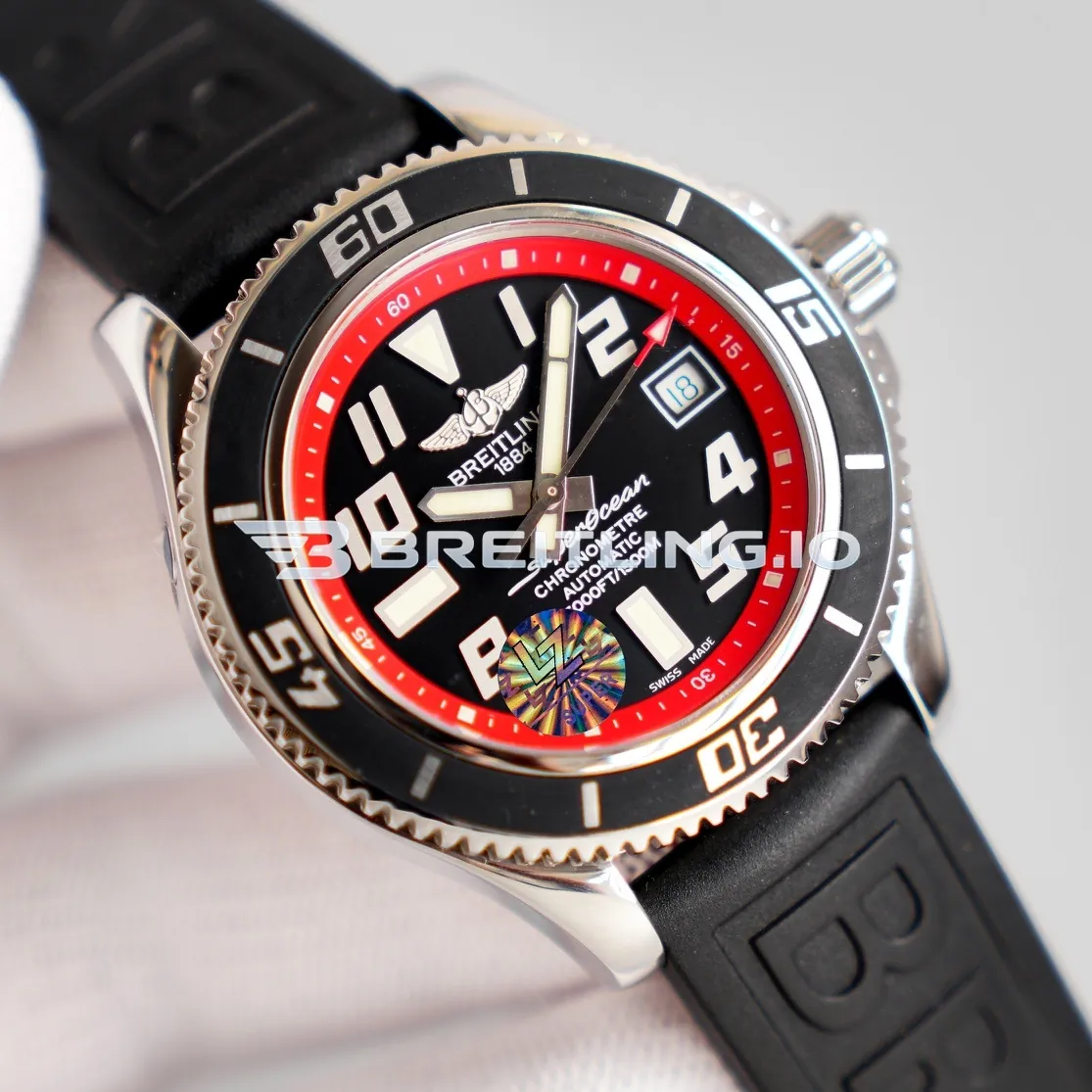 Breitling Superocean A1736402BA31 42mm Black Dial Red Inner Bezel 316L Polished Steel Case Black Rubber Strap AAAAA Replica Side View