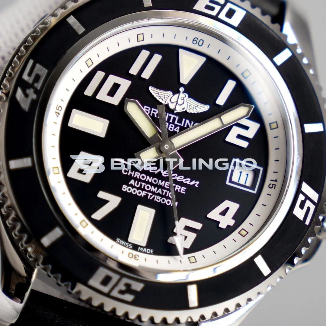 Breitling Superocean A1736402BA29 42mm Black Dial White Inner Bezel 316L Polished Steel Case Black Rubber Strap Automatic Super Clone Dial Detail 2