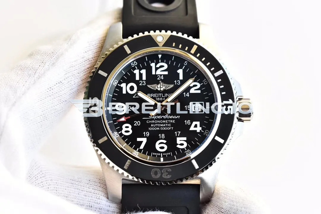 Breitling Superocean II A17392D71B1A1 44mm Black Dial Black Unidirectional Rotating Bezel Black Rubber Strap Asia 2824 Automatic Replica Front View