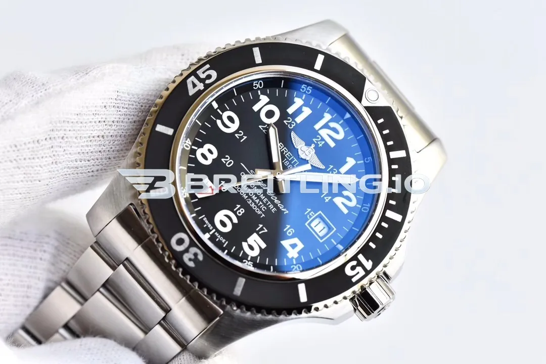 Breitling Superocean II A17392D71B1A1 44mm Black Dial Black Unidirectional Rotating Bezel Asia 2824 Automatic Super Clone Side View 2