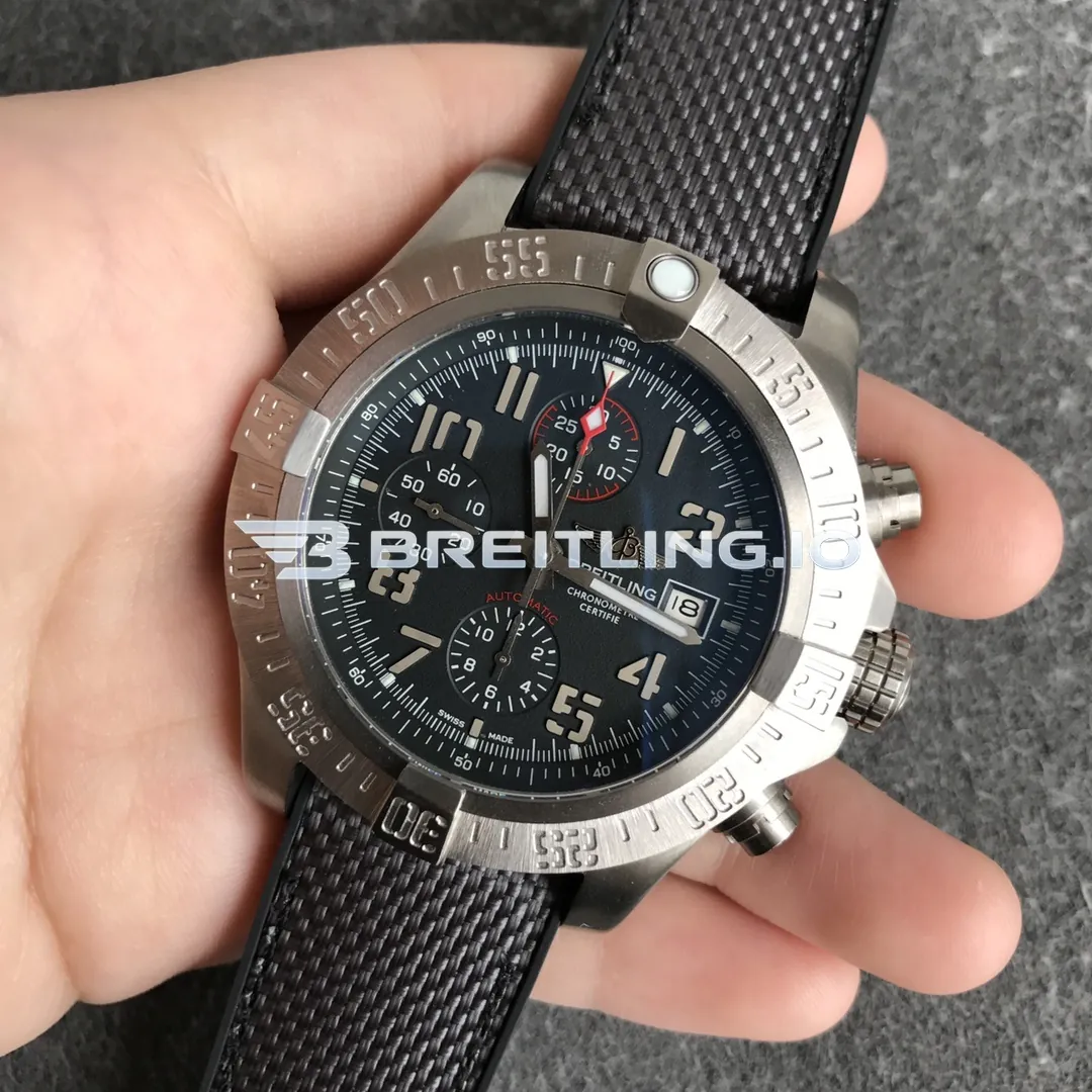 Breitling Avenger E13383101M1W1 Chronograph 45mm Black Dial Gunmetal Titanium Case Black Fabric Strap 7750 Automatic Replica Side View 2
