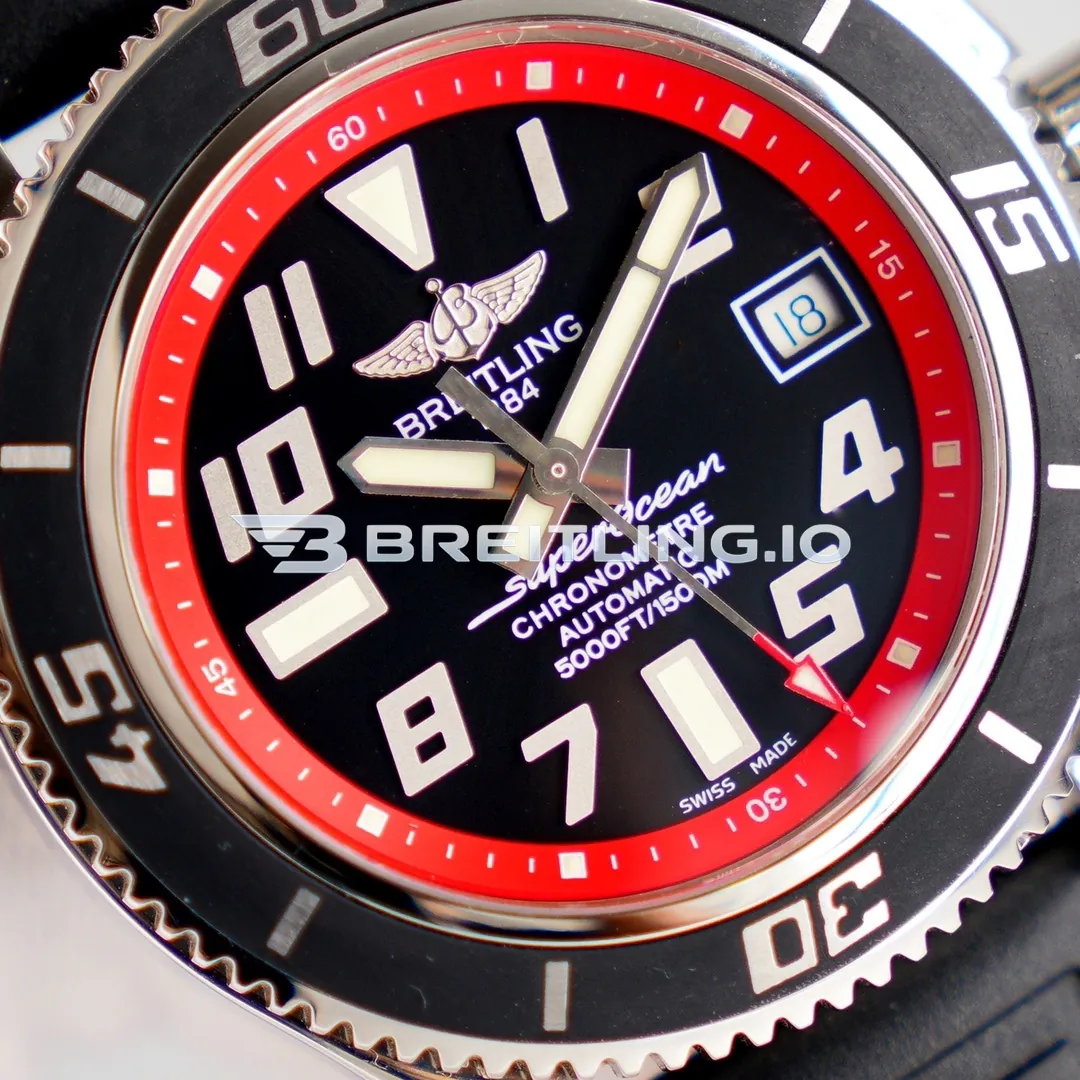 Breitling Superocean A1736402BA31 42mm Black Dial Red Inner Bezel 316L Polished Steel Case Black Rubber Strap AAAAA Replica Dial Detail 1