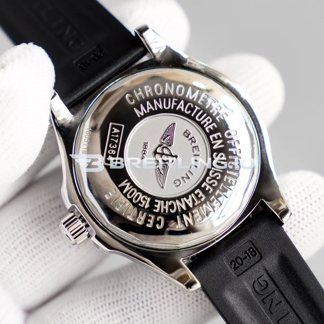 Breitling Superocean A1736402BA29 42mm Black Dial White Inner Bezel 316L Polished Steel Case Black Rubber Strap Automatic Super Clone Back View