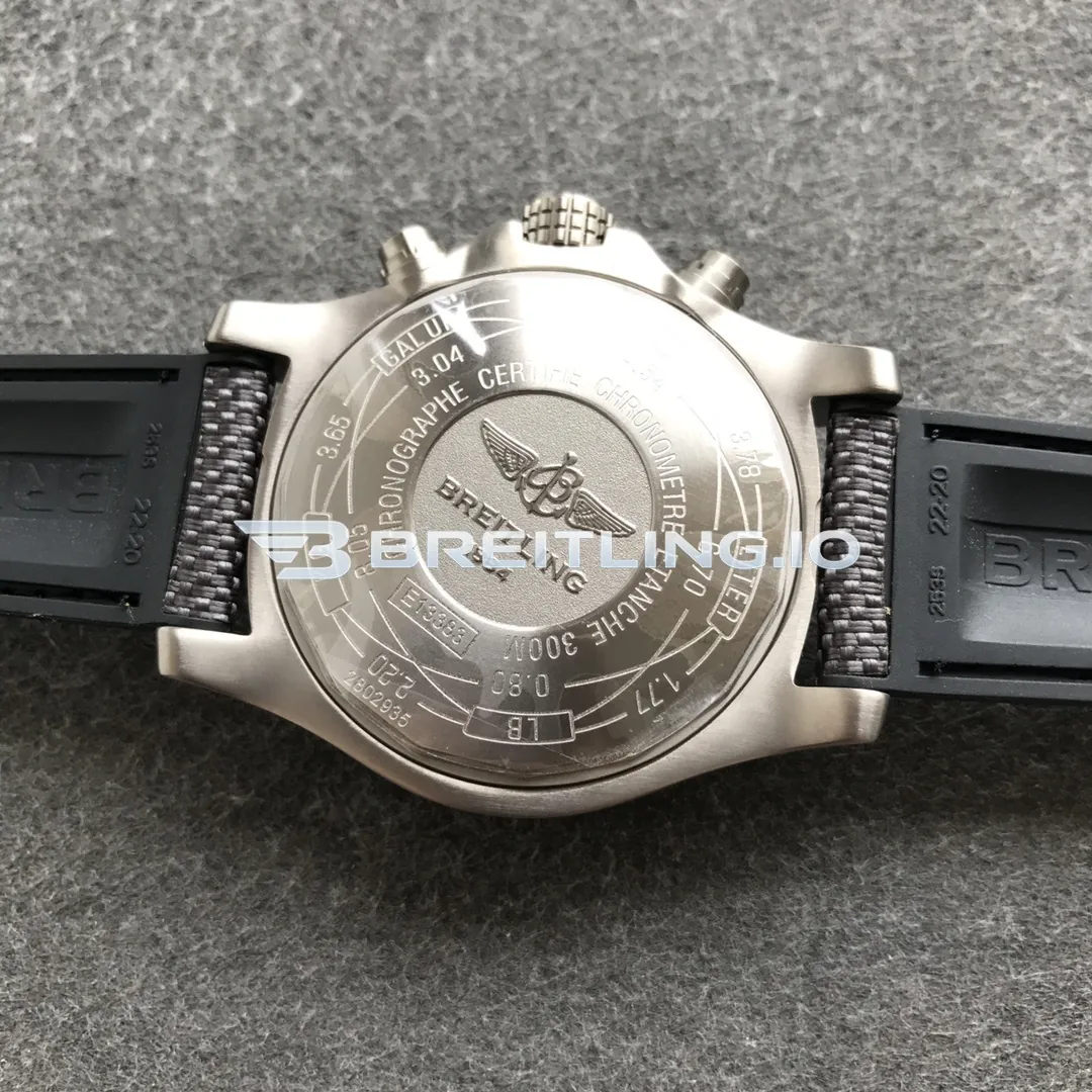 Breitling Avenger E13383101M1W1 Chronograph 45mm Black Dial Gunmetal Titanium Case Black Fabric Strap 7750 Automatic Replica Back View