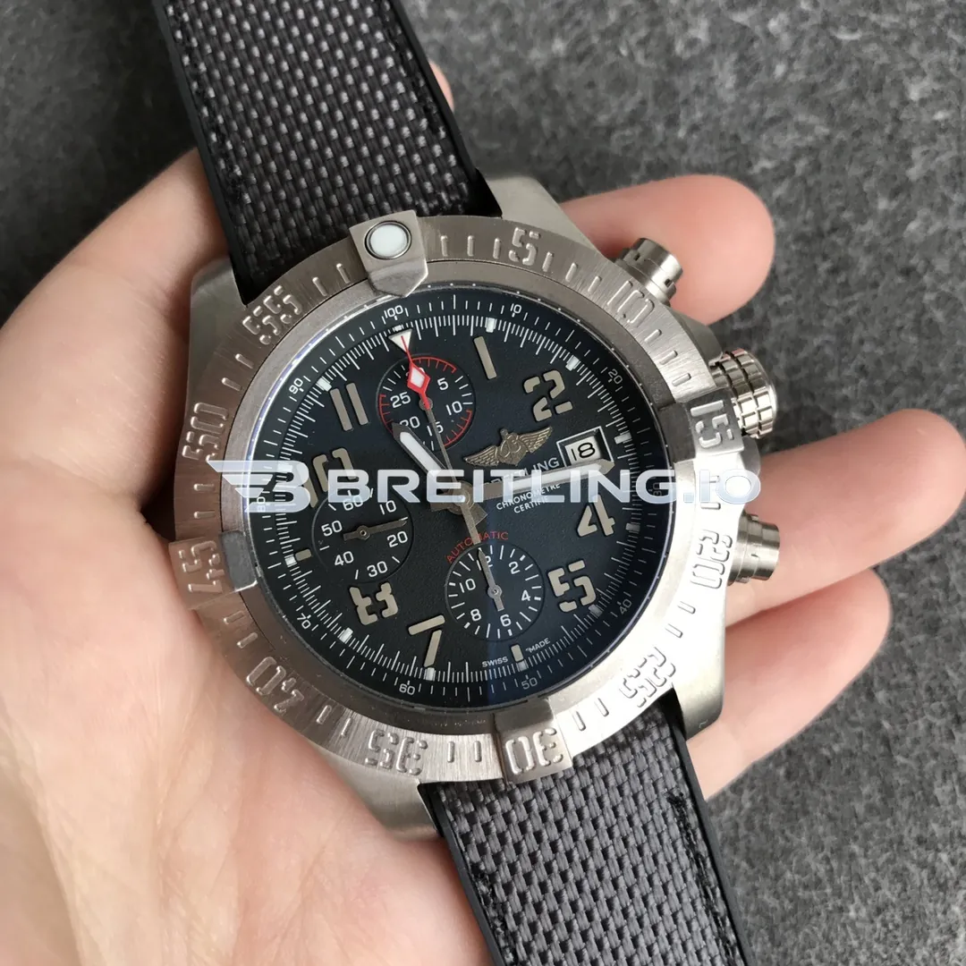 Breitling Avenger E13383101M1W1 Chronograph 45mm Black Dial Gunmetal Titanium Case Black Fabric Strap 7750 Automatic Replica Side View 1