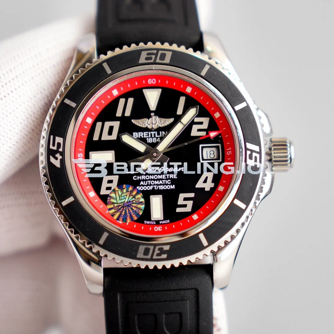Breitling Superocean A1736402BA31 42mm Black Dial Red Inner Bezel 316L Polished Steel Case Black Rubber Strap AAAAA Replica Front View