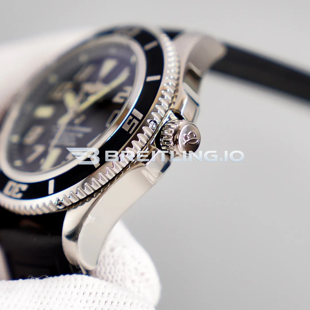 Breitling Superocean A1736402BA29 42mm Black Dial White Inner Bezel 316L Polished Steel Case Black Rubber Strap Automatic Super Clone Right View