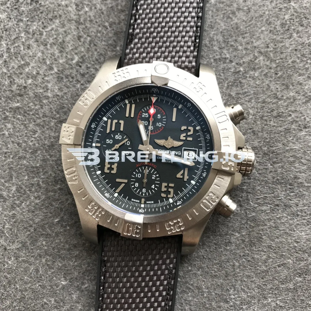 Breitling Avenger E13383101M1W1 Chronograph 45mm Black Dial Gunmetal Titanium Case Black Fabric Strap 7750 Automatic Replica Front View