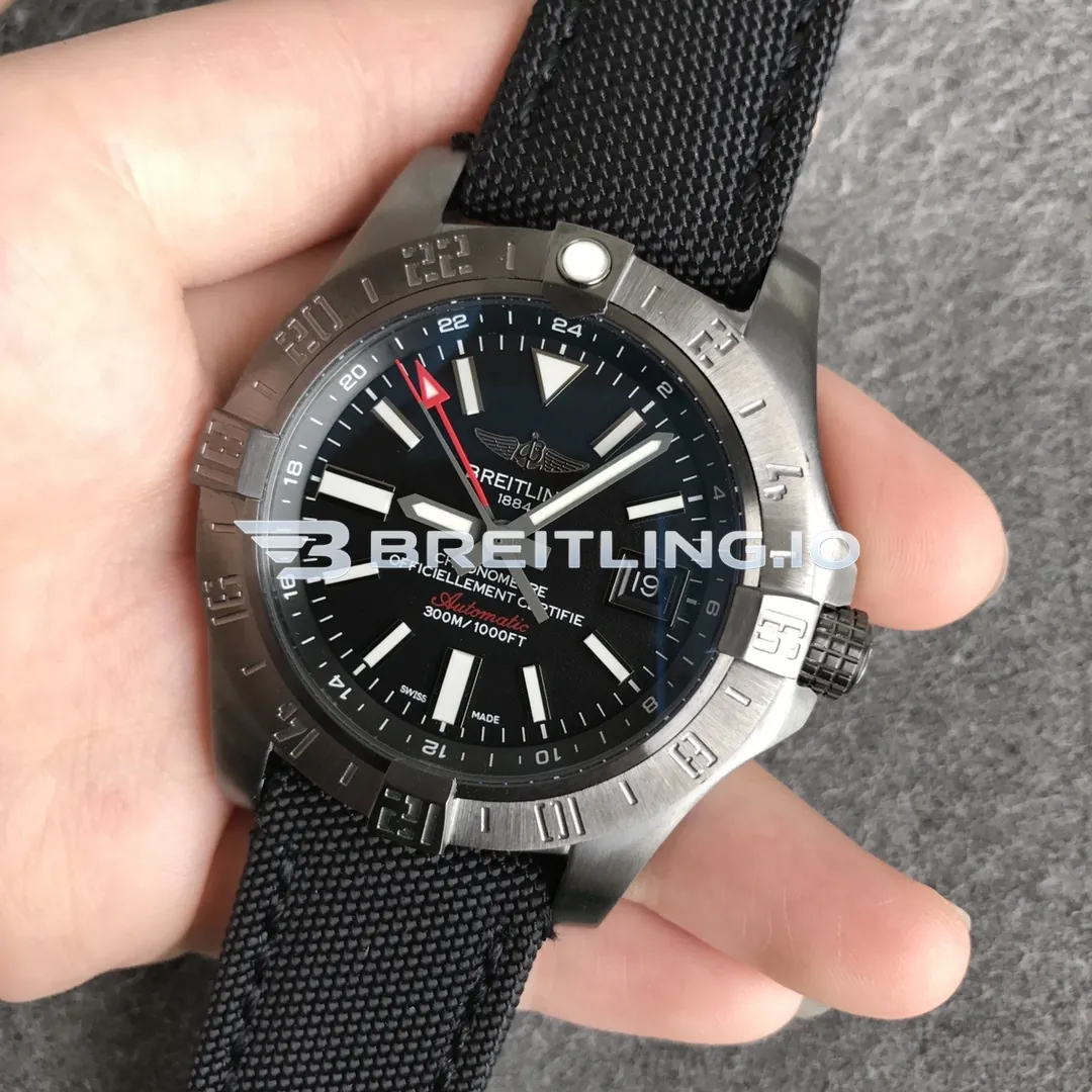 Breitling Avenger GMT A32390111B1W1 45mm Black Dial Brushed Stainless Steel Bezel Black Fabric Strap Asia-2836 Automatic Replica Side View 3