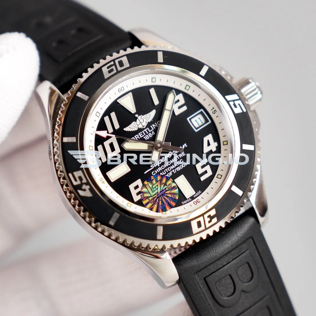 Breitling Superocean A1736402BA29 42mm Black Dial White Inner Bezel 316L Polished Steel Case Black Rubber Strap Automatic Super Clone Side View 1
