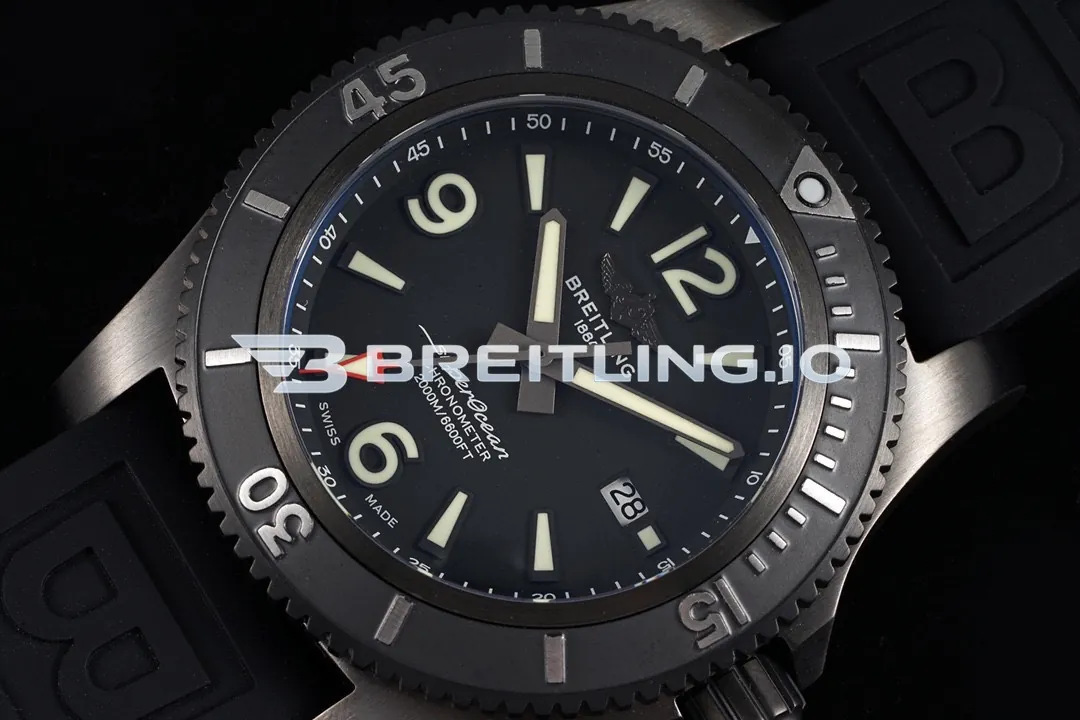 Breitling Superocean M17368B71B1S1 46mm Black Dial Black DLC-Coated Stainless Steel Case Black Rubber Strap 2824 Automatic Super Clone Dial Detail 1