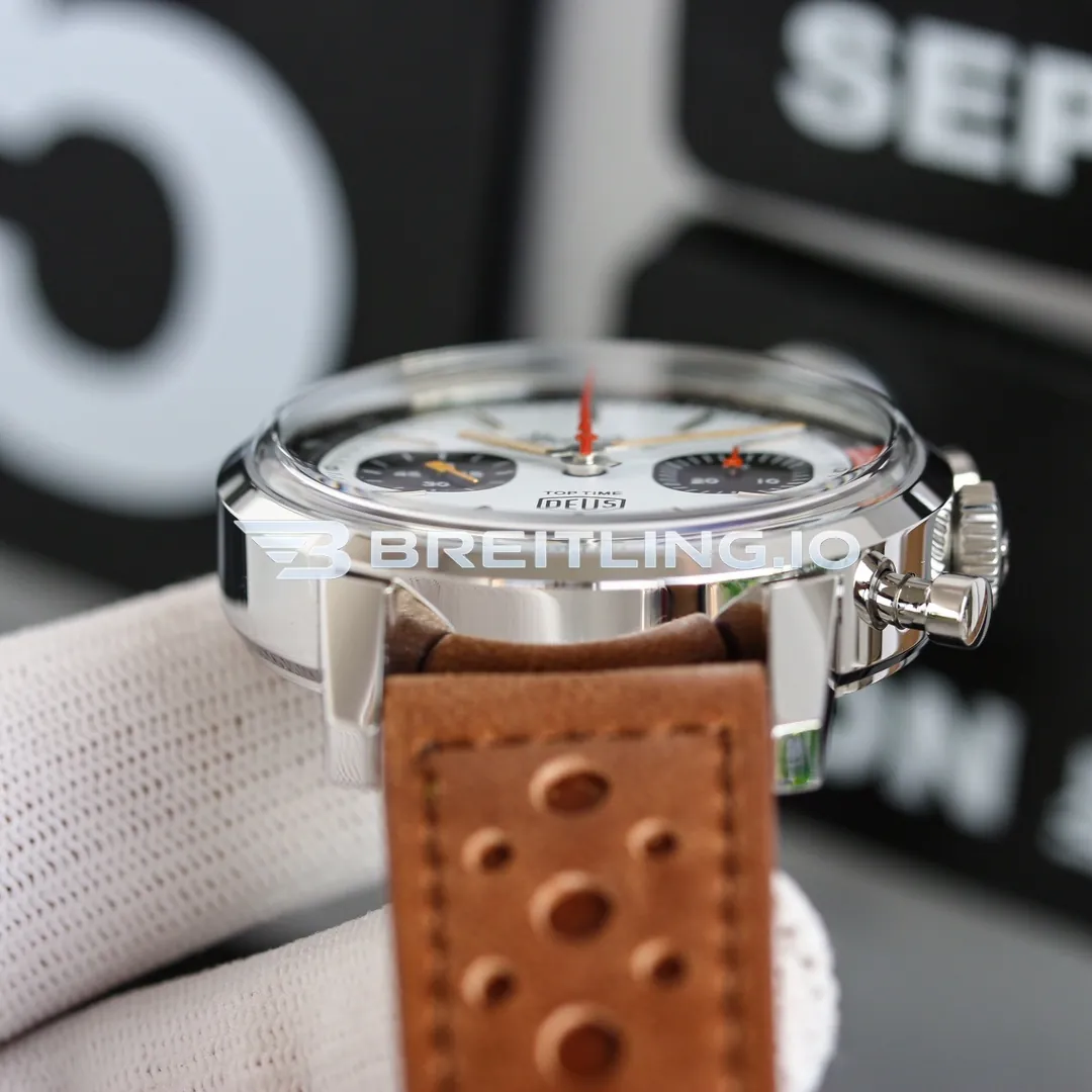 Breitling Premier Top Time Deus A233101A1A1X1 41mm White Zorro Dial Polished Stainless Steel Case Brown Leather Strap Replica Dial Detail 3