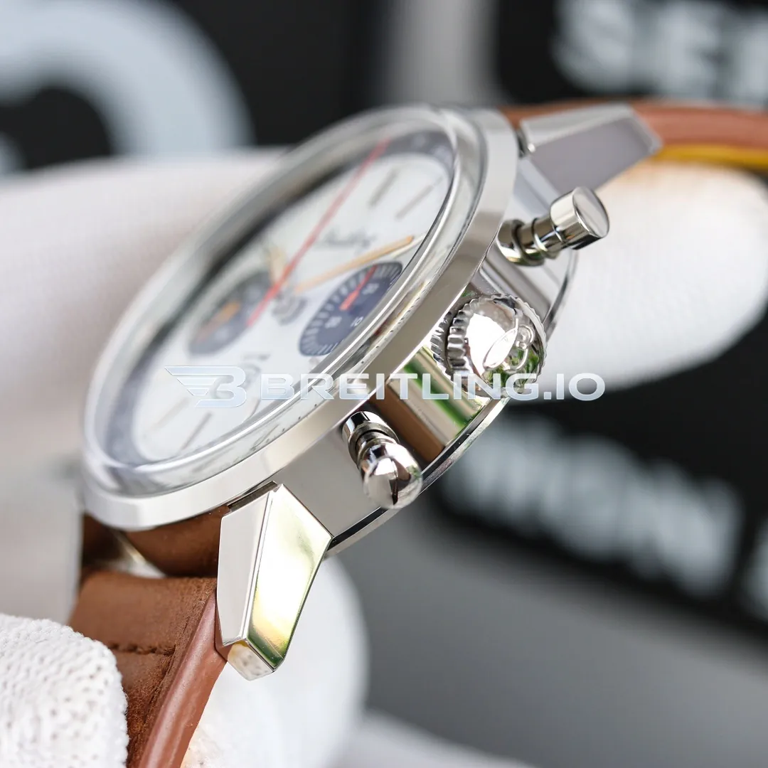 Breitling Premier Top Time Deus A233101A1A1X1 41mm White Zorro Dial Polished Stainless Steel Case Brown Leather Strap Replica Right View