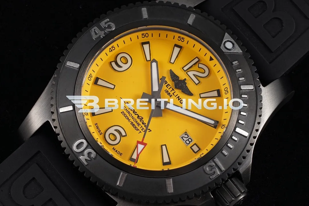 Breitling Superocean M17368D71I1S2 46mm Yellow Dial Black DLC-Coated Stainless Steel Case 2824 Automatic Replica Dial Detail 1