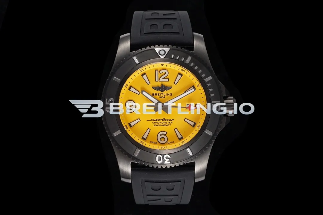 Breitling Superocean M17368D71I1S2 46mm Yellow Dial Black DLC-Coated Stainless Steel Case 2824 Automatic Replica Front View