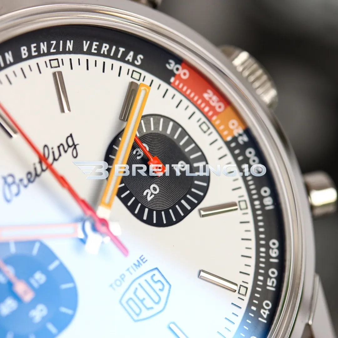 Breitling Premier Top Time Deus A233101A1A1X1 41mm White Zorro Dial Polished Stainless Steel Case Brown Leather Strap Replica Dial Detail 2