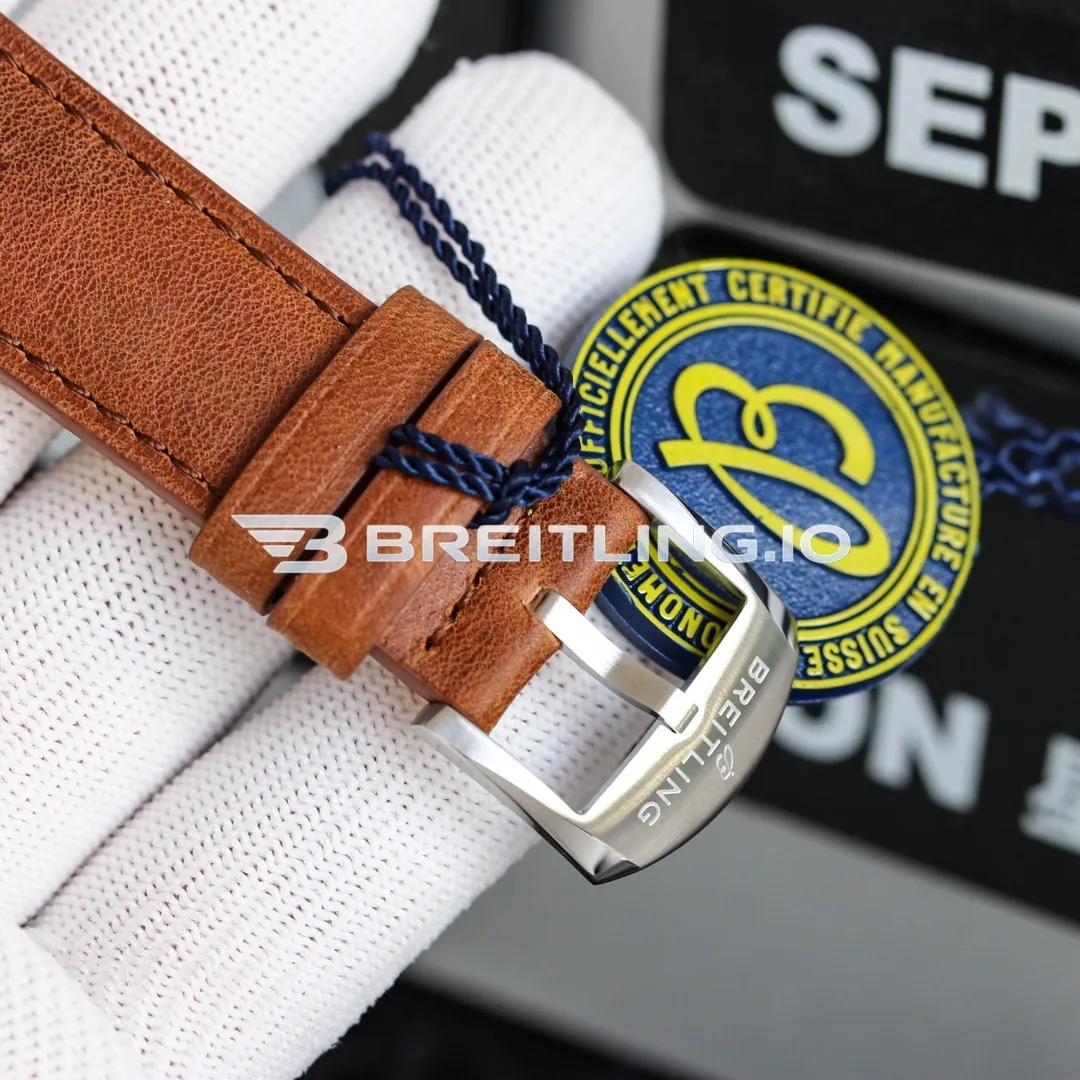 Breitling Premier Top Time Deus A233101A1A1X1 41mm White Zorro Dial Polished Stainless Steel Case Brown Leather Strap Replica Clasp