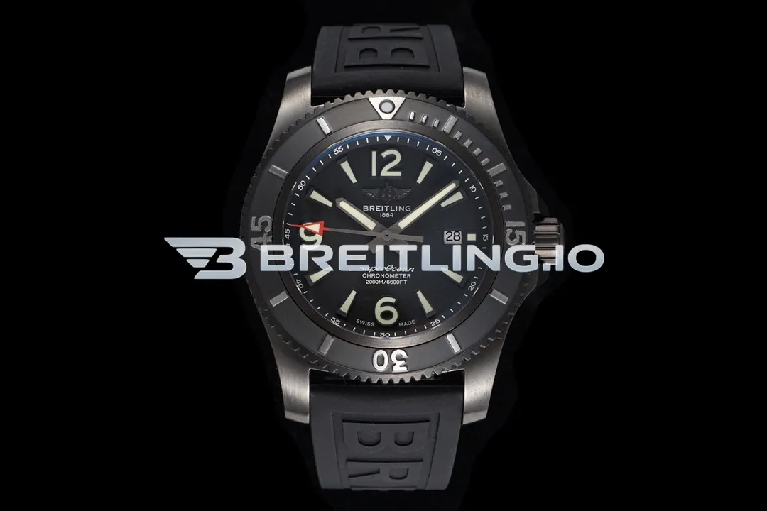 Breitling Superocean M17368B71B1S1 46mm Black Dial Black DLC-Coated Stainless Steel Case Black Rubber Strap 2824 Automatic Super Clone Front View