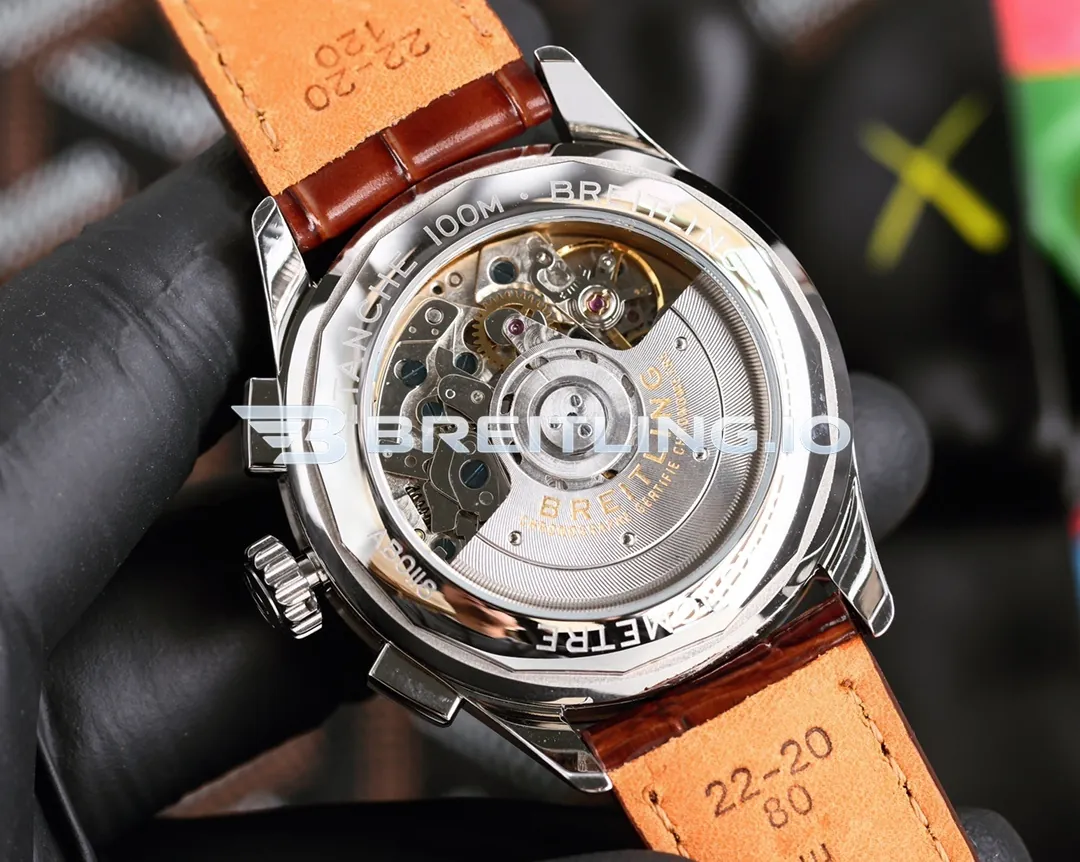 Breitling Premier Chronograph Pistachio AB0930D31L1P1 42mm Pistachio Green Dial Polished Stainless Steel Case Brown Leather Strap Replica Back View