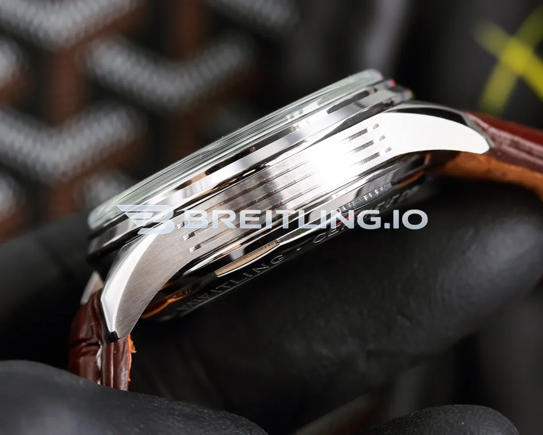 Breitling Premier Chronograph Pistachio AB0930D31L1P1 42mm Pistachio Green Dial Polished Stainless Steel Case Brown Leather Strap Replica Left View