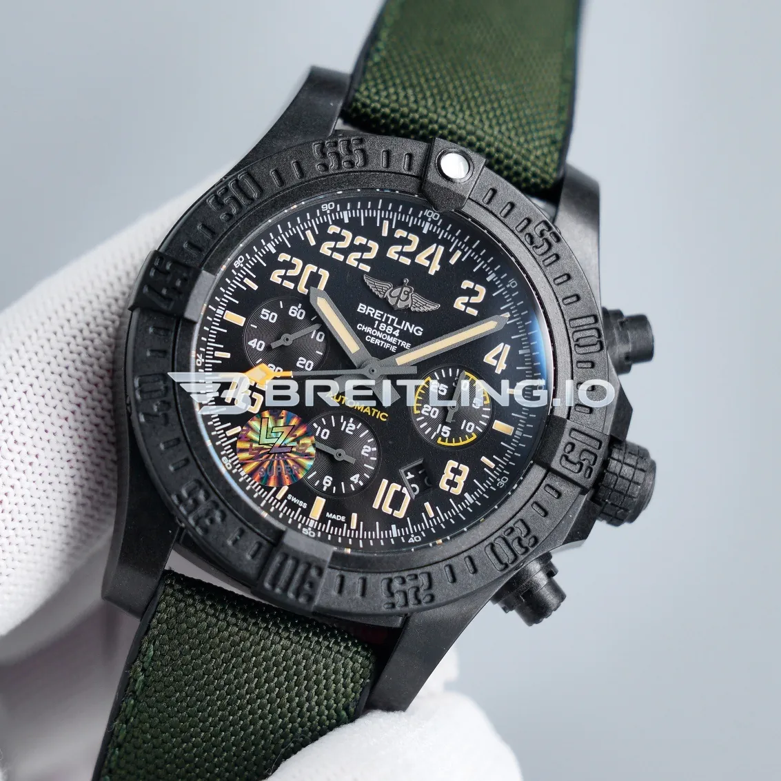 Breitling Avenger XB12101A/BF46-283S Chronograph 45mm Black Dial Breitlight Case Green Fabric Strap Automatic Replica Side View 2