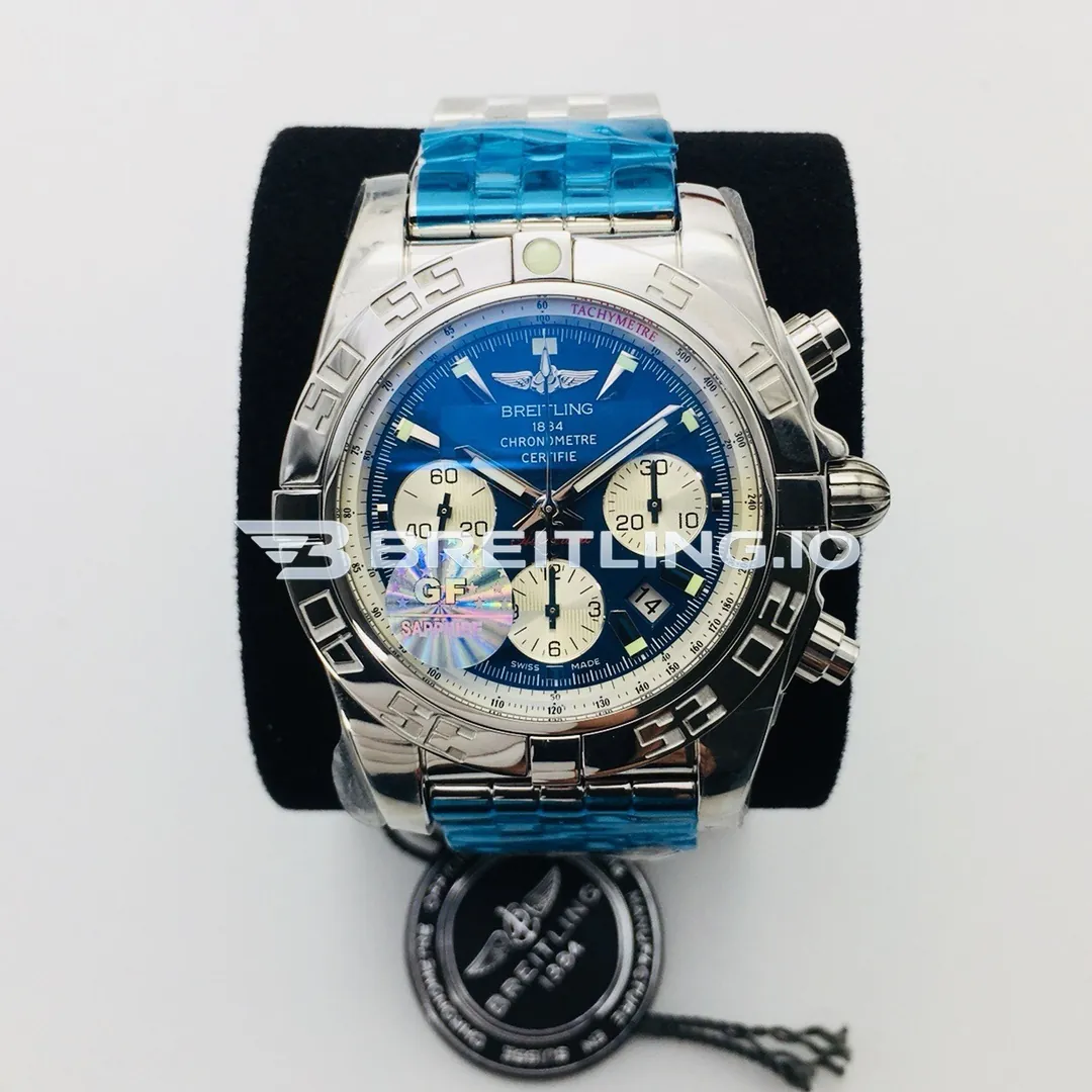 Breitling Chronomat AB011012C788 Chronograph 43mm Dark Blue Dial Stainless Steel Bracelet 7750 Automatic Super Clone Front View