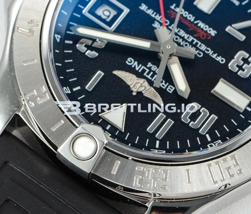 Breitling Avenger II GMT A3239011/BC34 43mm Black Dial 316L Stainless Steel Case Black Rubber Strap Super Clone Dial Detail 2