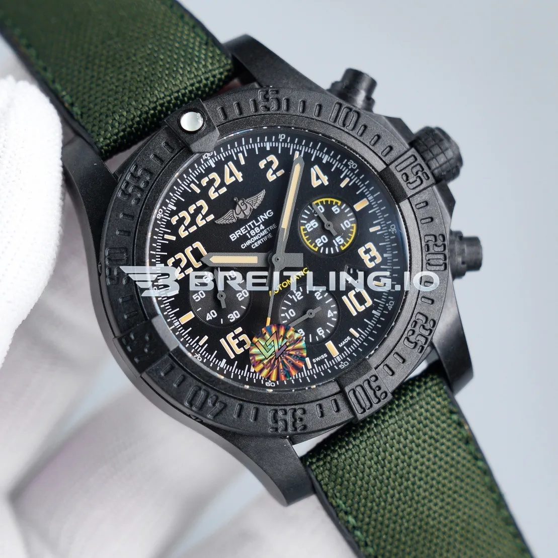 Breitling Avenger XB12101A/BF46-283S Chronograph 45mm Black Dial Breitlight Case Green Fabric Strap Automatic Replica Side View 1