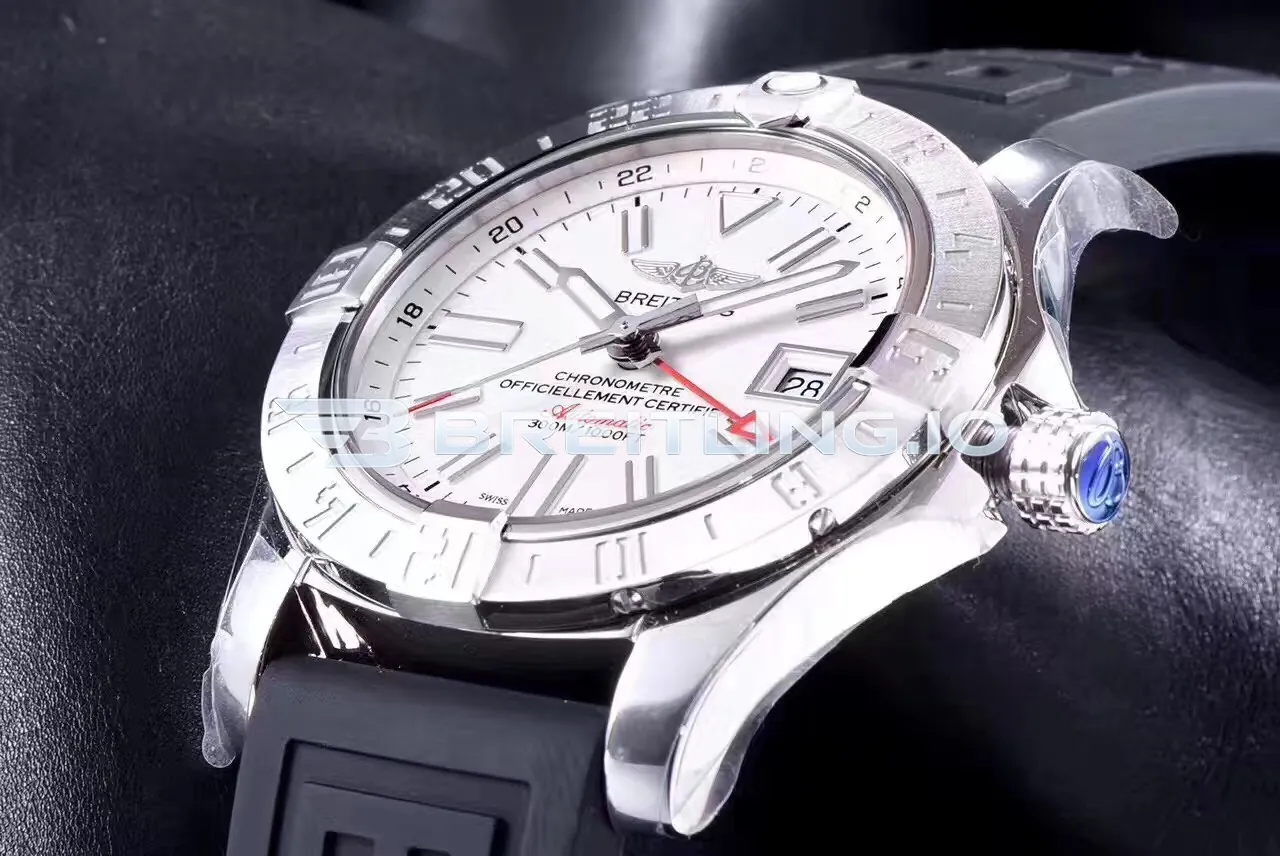 Breitling Avenger II GMT A3239011/G778 43mm White Dial 316L Stainless Steel Case Black Rubber Strap Replica Side View 2